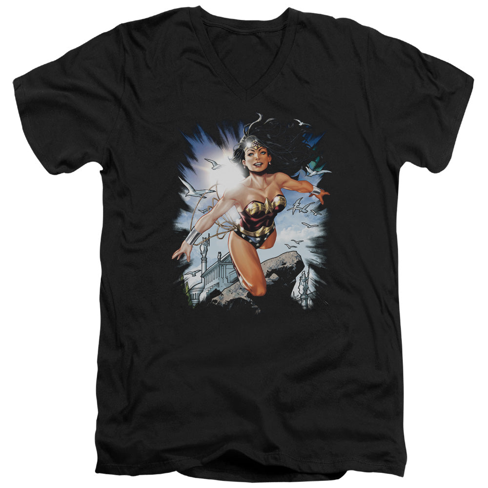 Justice League of Themyscira Mens Slim Fit V-Neck T Shirt Black Officially Licensed