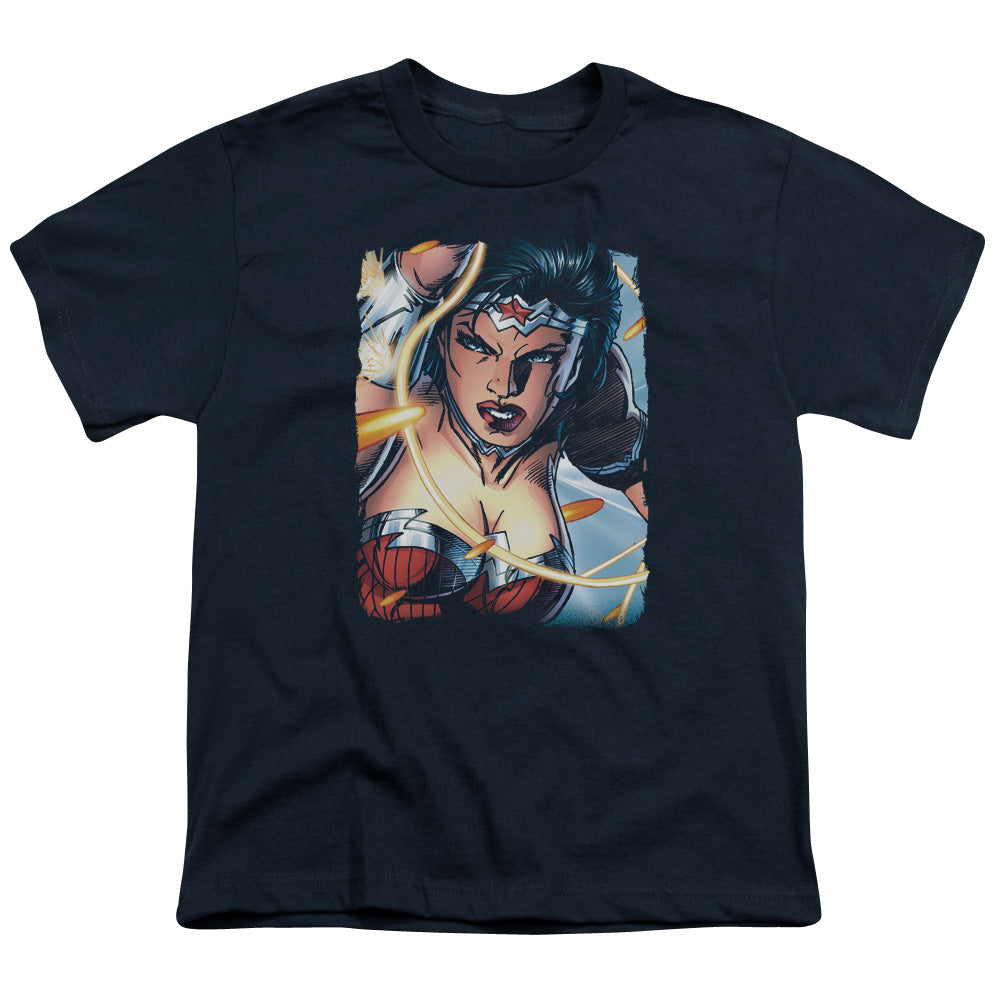 Justice League Scowl Kids Youth T Shirt Navy Blue Blue Officially Licensed