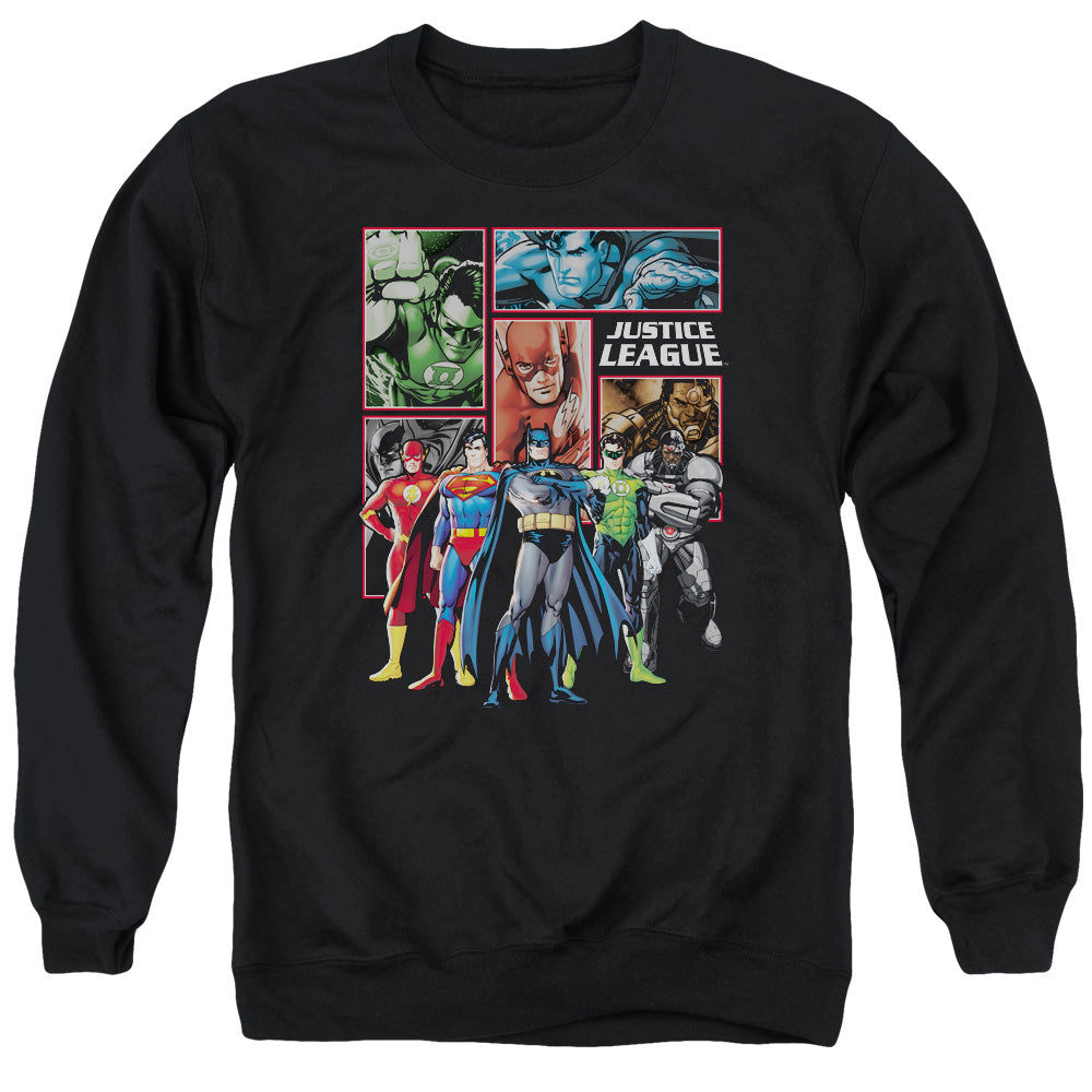 Justice League New Justice League Panels Mens Crewneck Sweatshirt Black Officially Licensed