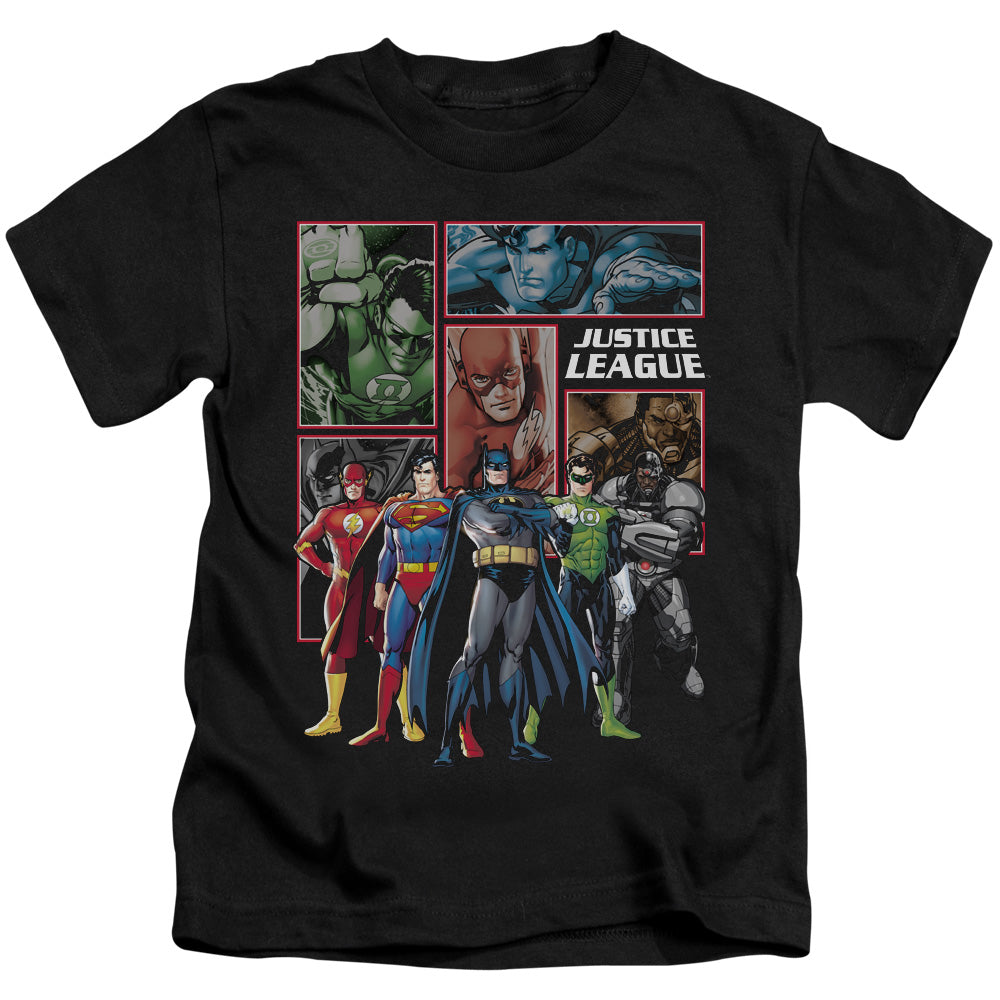 Justice League New Justice League Panels Juvenile Kids Youth T Shirt Black Officially Licensed