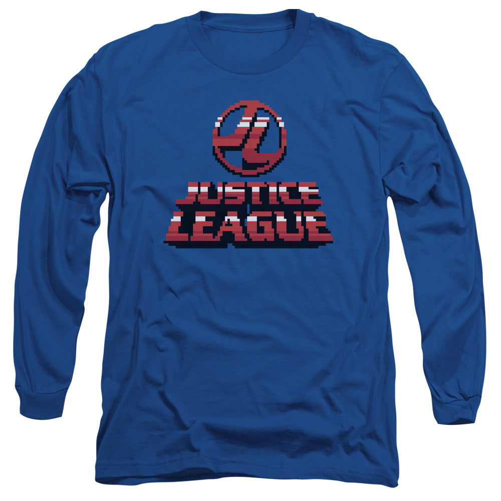 Justice League 8 Bit Justice League Mens Long Sleeve Shirt Royal Blue Officially Licensed