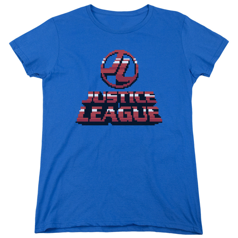Justice League 8 Bit Justice League Womens T Shirt Royal Blue Officially Licensed