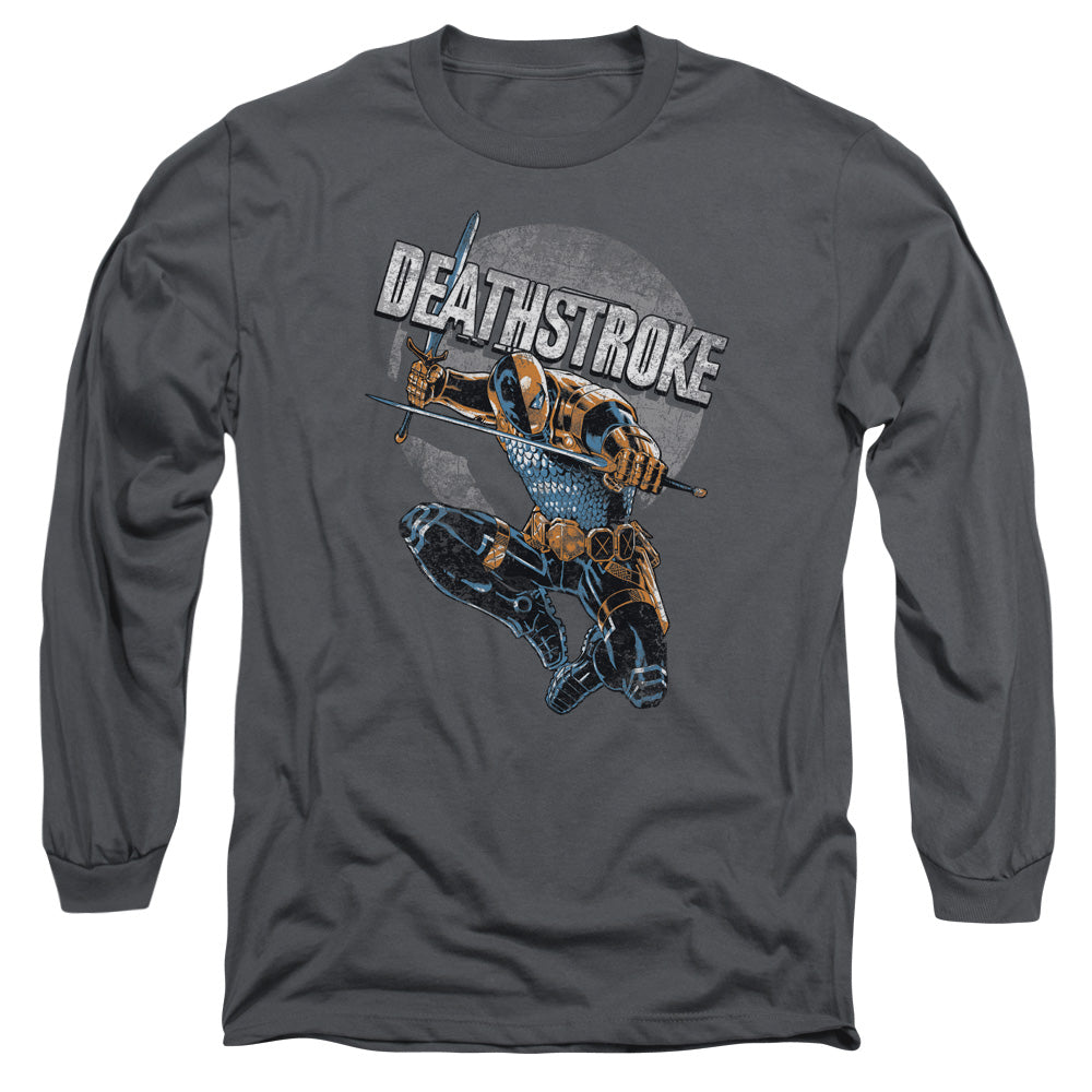 Justice League Deathstroke Retro Mens Long Sleeve Shirt Charcoal Officially Licensed