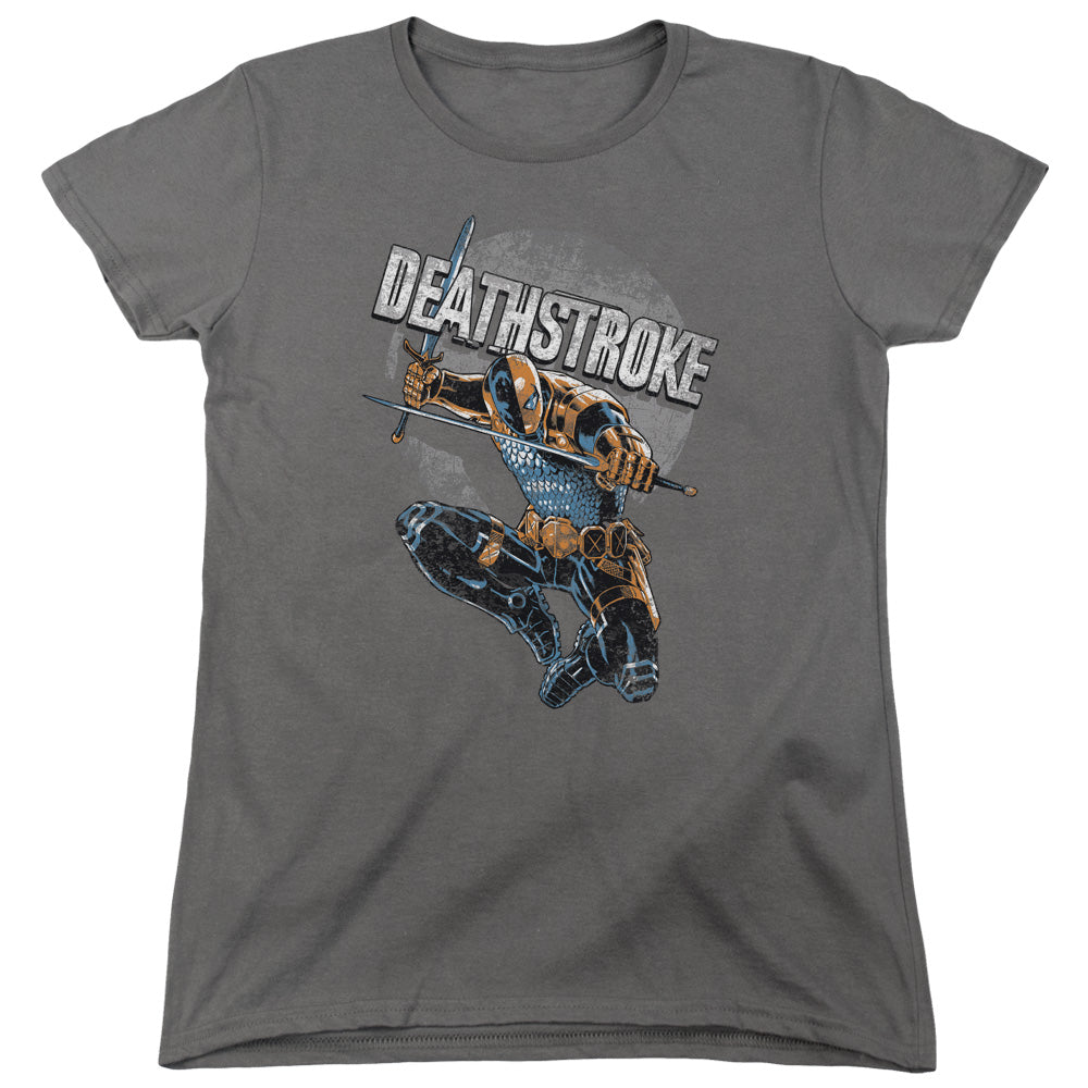 Justice League Deathstroke Retro Womens T Shirt Charcoal Officially Licensed