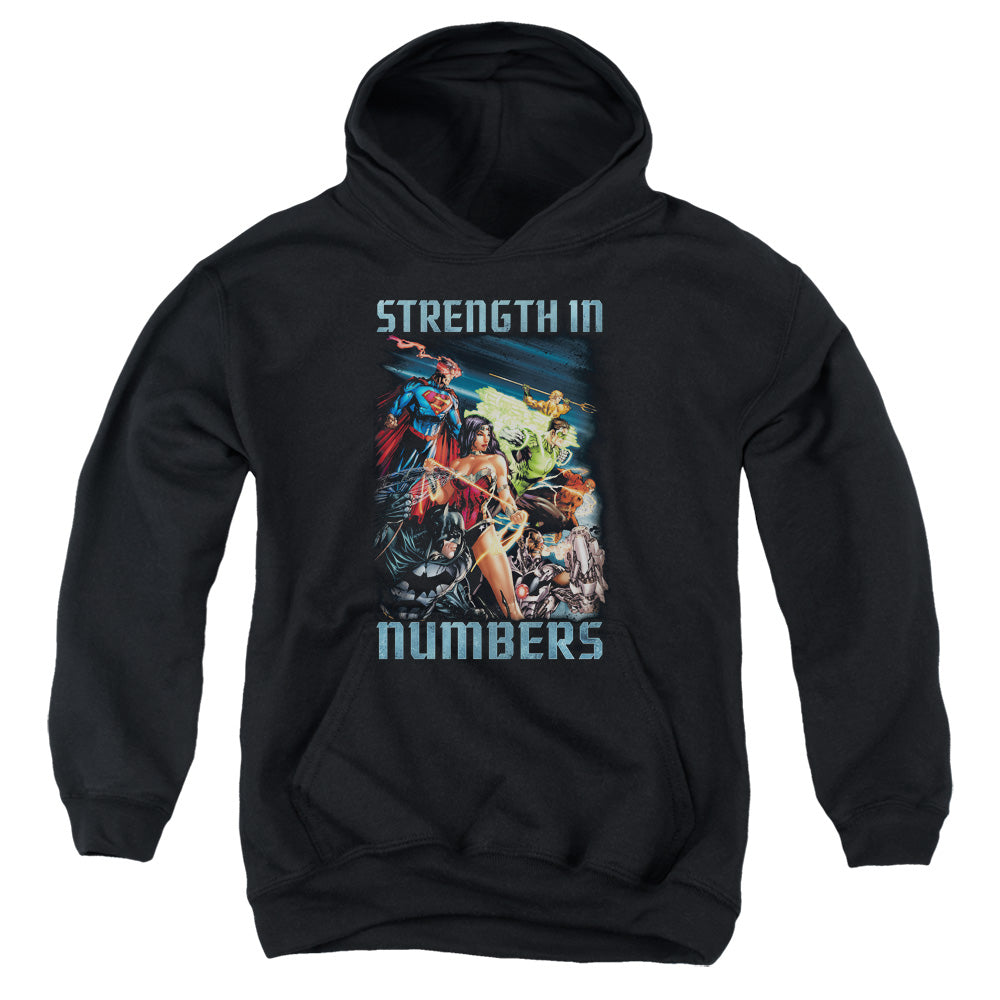 Justice League Strength in Number Kids Youth Hoodie Black Officially Licensed
