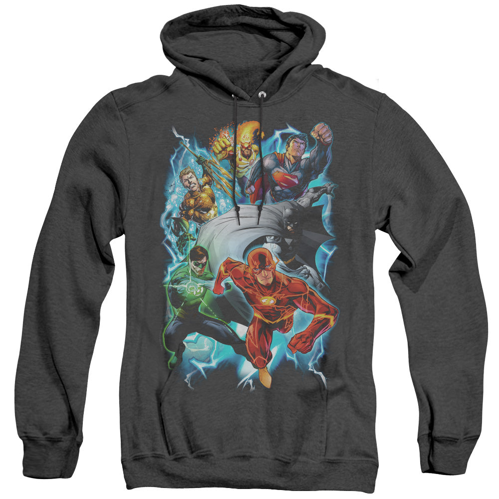 Justice League Electric Team Heather Mens Hoodie Black Officially Licensed