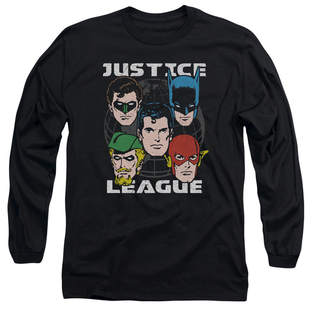 Justice League Head of States Mens Long Sleeve Shirt Black Officially Licensed