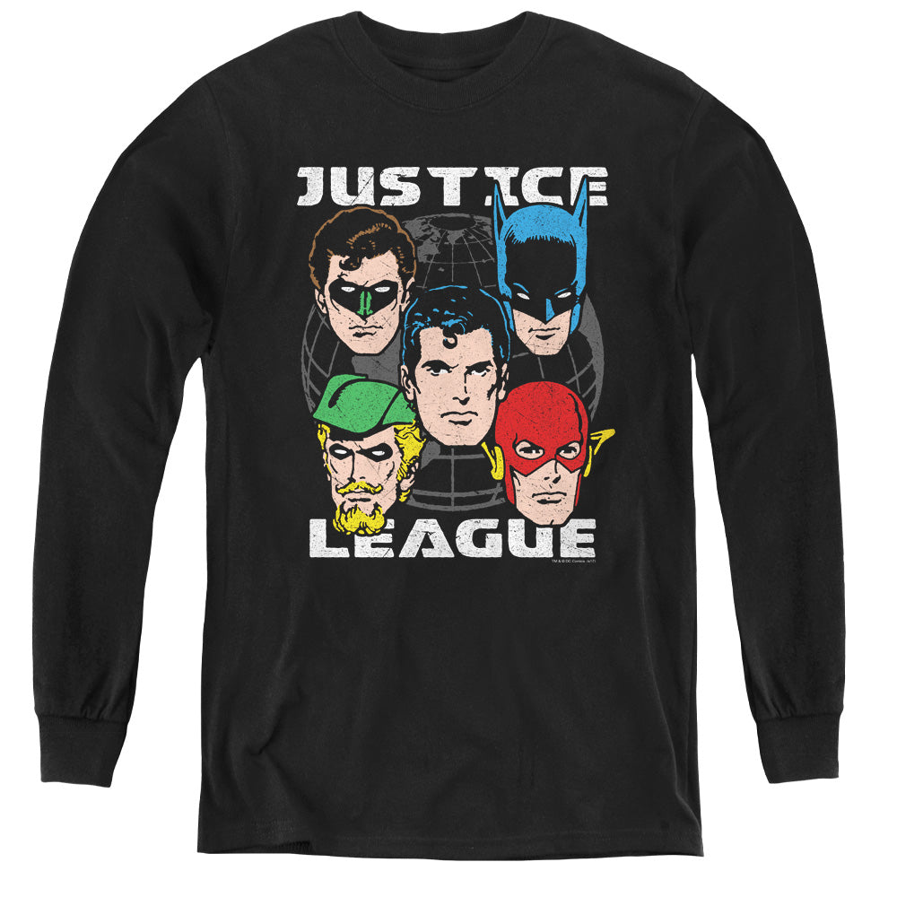 Justice League Head of States Long Sleeve Kids Youth T Shirt Black Officially Licensed