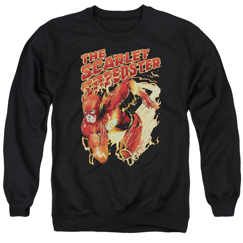 Justice League Scarlet Speedster Mens Crewneck Sweatshirt Black Officially Licensed
