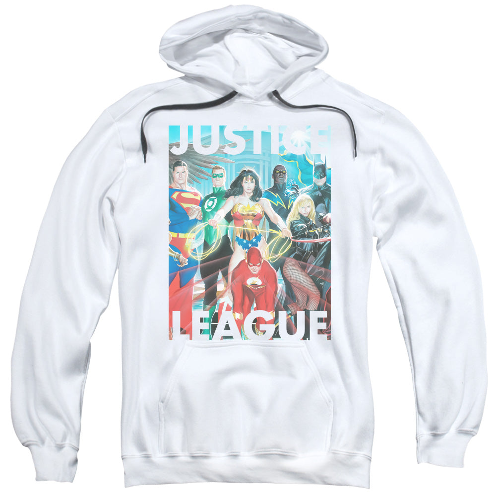 Justice League Hall of Justice Mens Hoodie White Officially Licensed