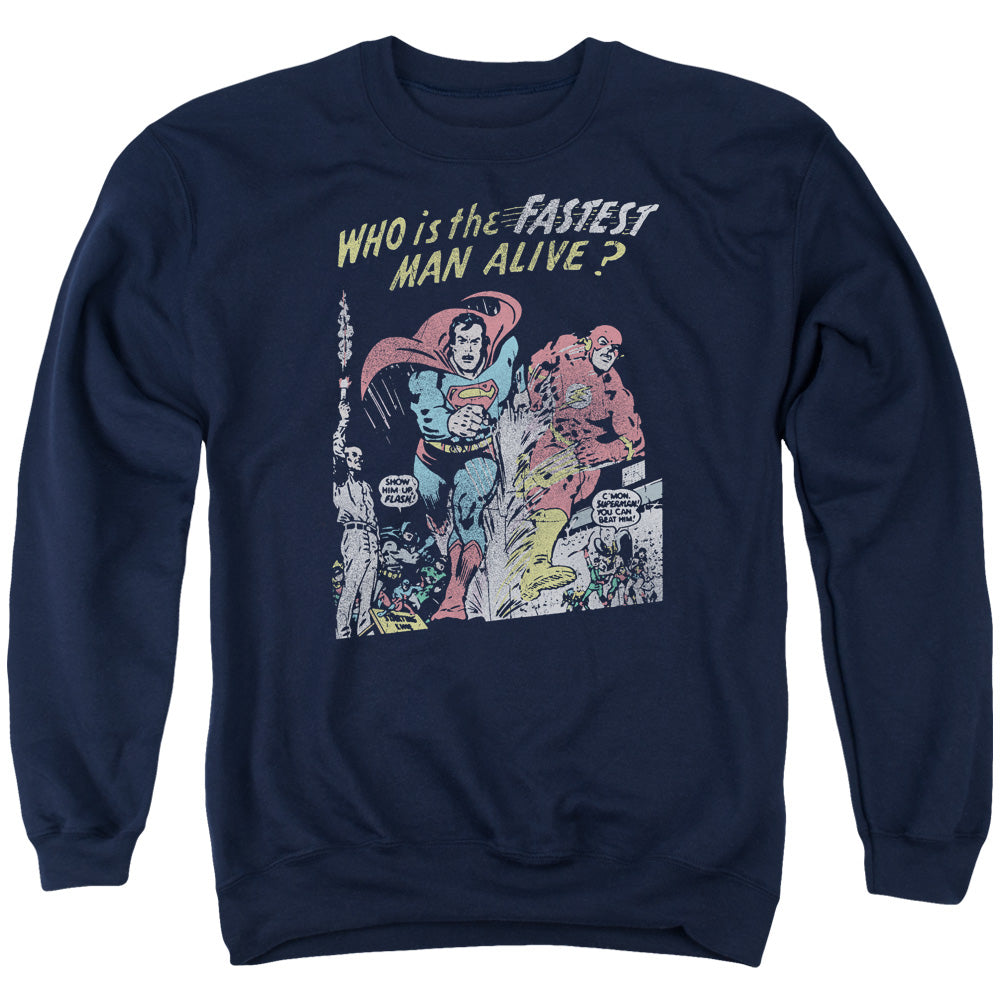 Justice League Fastest Man Mens Crewneck Sweatshirt Navy Blue Blue Officially Licensed