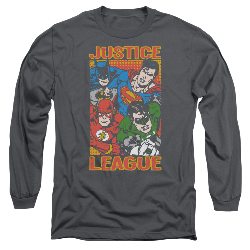 Justice League Hero Mashup Mens Long Sleeve Shirt Charcoal Officially Licensed