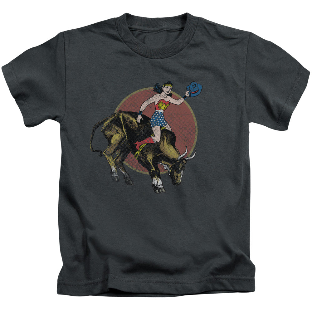 Justice League Bull Rider Juvenile Kids Youth T Shirt Charcoal Officially Licensed