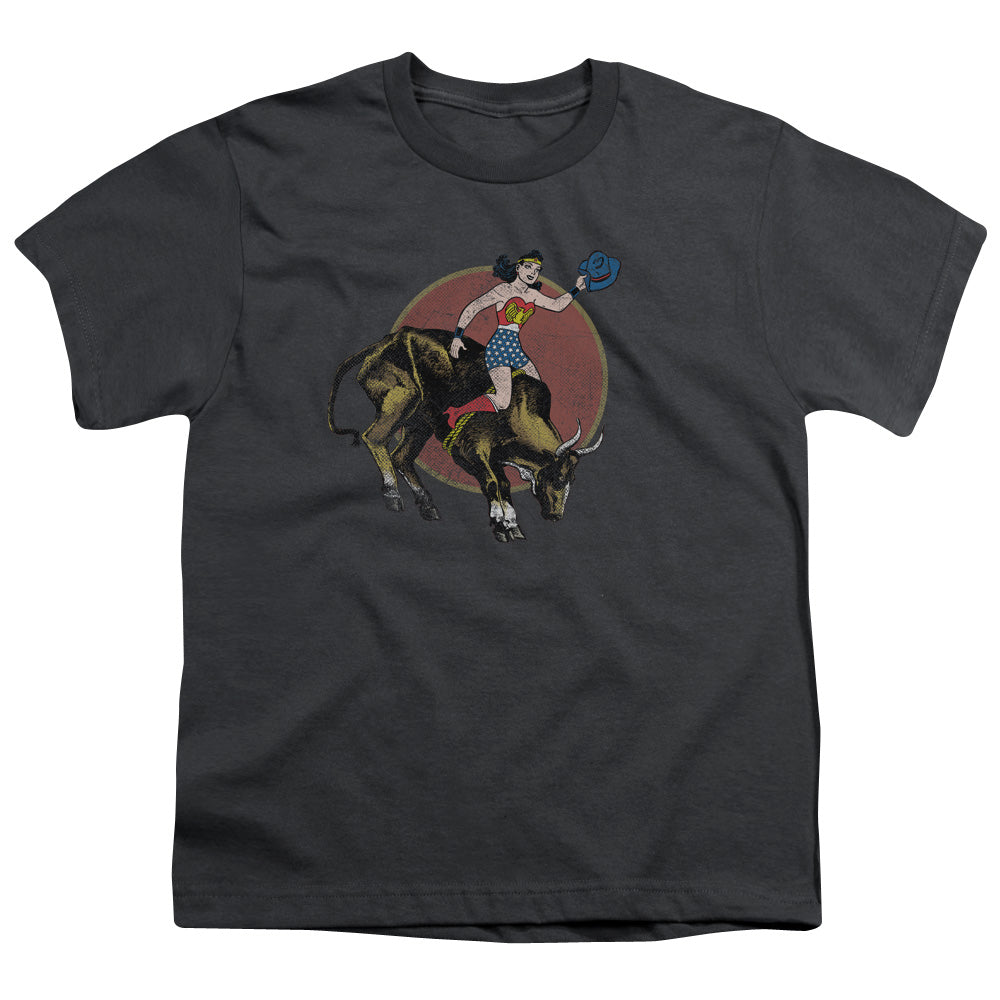 Justice League Bull Rider Kids Youth T Shirt Charcoal Officially Licensed