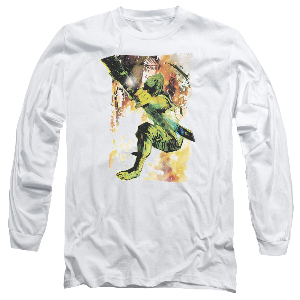 Justice League Painted Archer Mens Long Sleeve Shirt White Officially Licensed