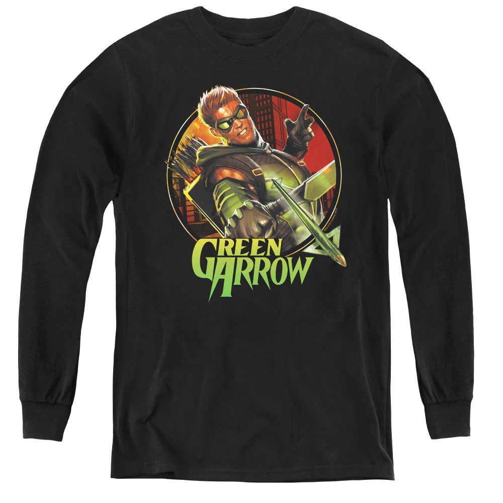 Justice League Sunset Archer Long Sleeve Kids Youth T Shirt Black Officially Licensed