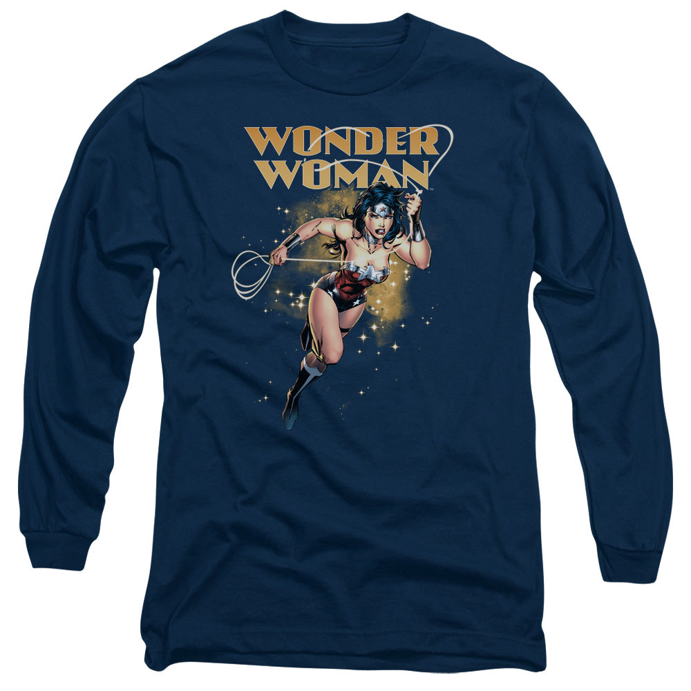 Justice League Star Lasso Mens Long Sleeve Shirt Navy Blue Blue Officially Licensed