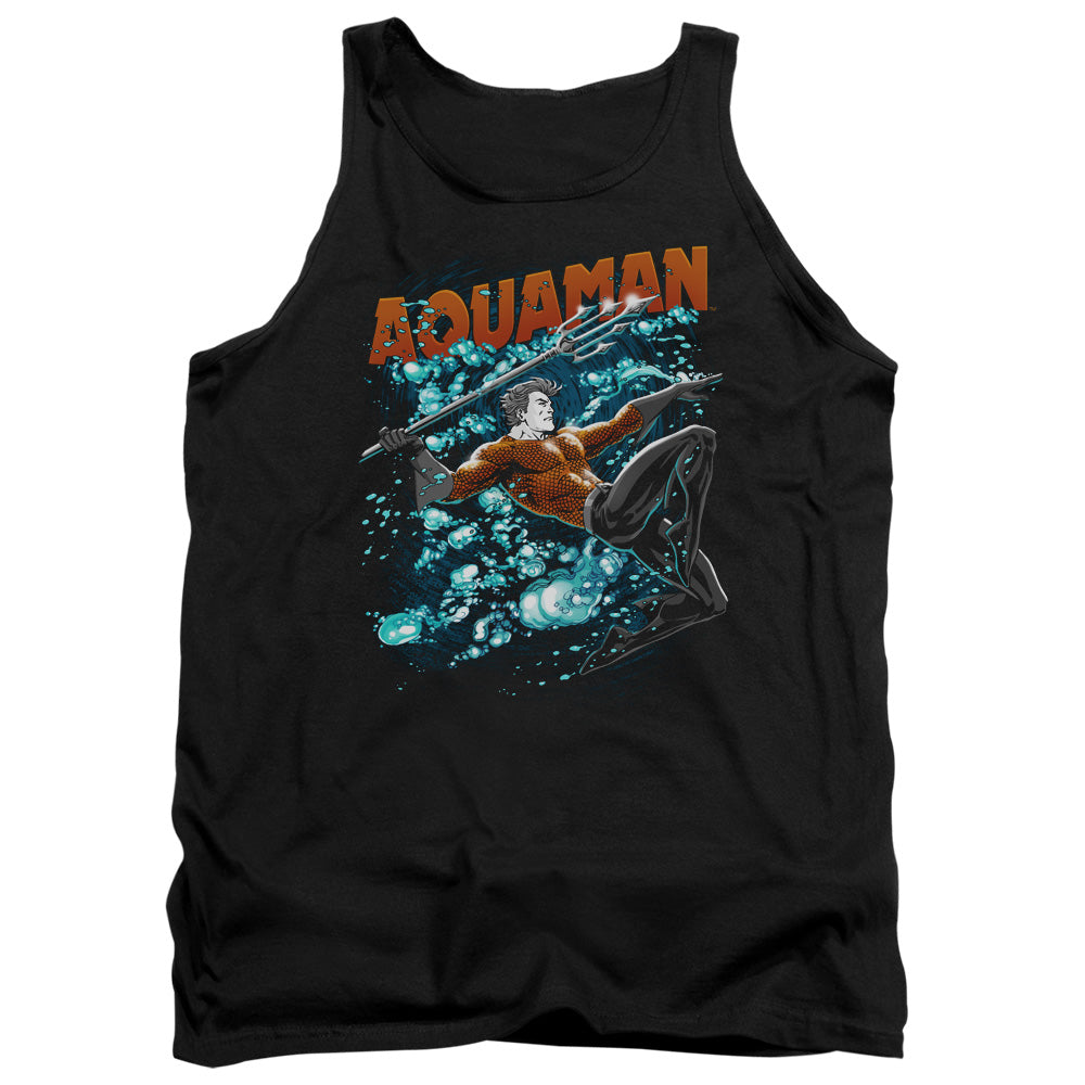 Justice League Assemble Aqua Bubbles Mens Tank Top Shirt Black Officially Licensed