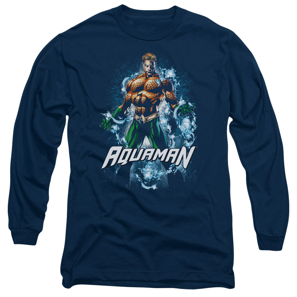 Jla Water Powers Mens Long Sleeve Shirt Navy Officially Licensed