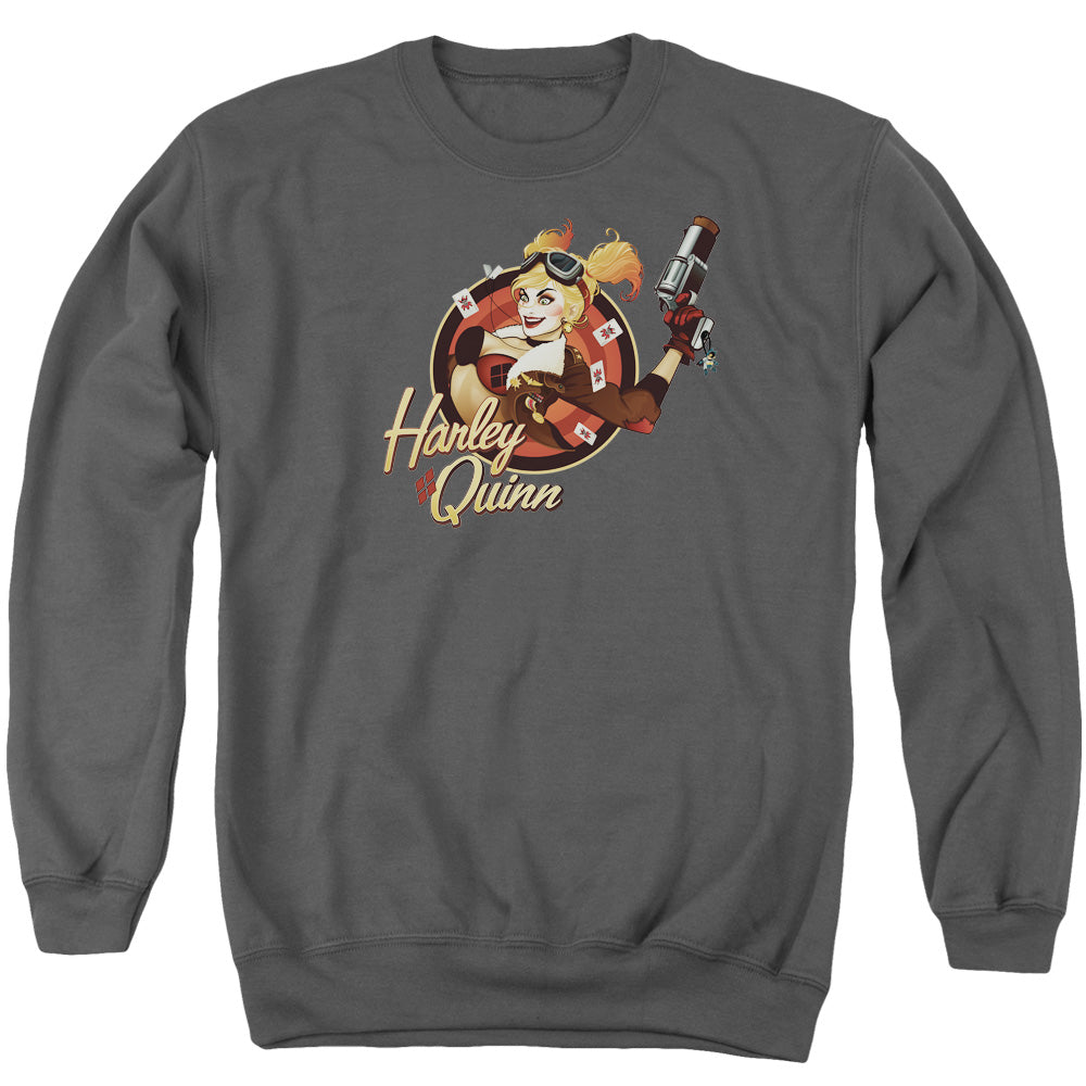 Justice League Harley Bomber Mens Crewneck Sweatshirt Charcoal Officially Licensed