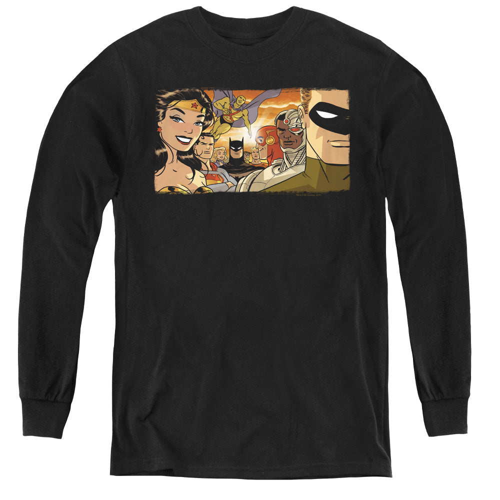 Justice League Cinematic League Long Sleeve Kids Youth T Shirt Black Officially Licensed