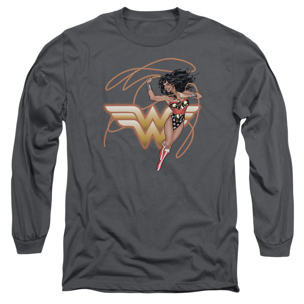 Justice League Glowing Lasso Mens Long Sleeve Shirt Charcoal Officially Licensed