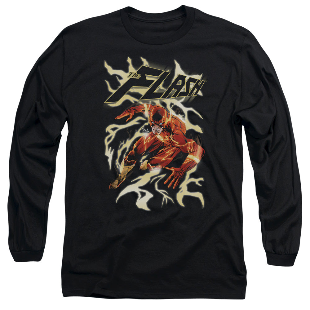 Justice League Electric Run Mens Long Sleeve Shirt Black Officially Licensed