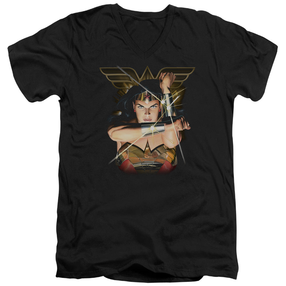 Justice League Deflection Mens Slim Fit V-Neck T Shirt Black Officially Licensed