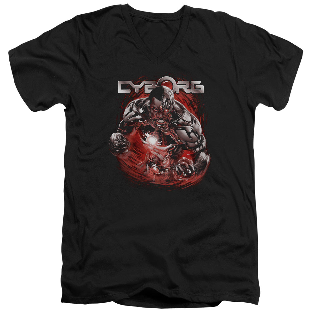 Justice League Engaged Mens Slim Fit V-Neck T Shirt Black Officially Licensed