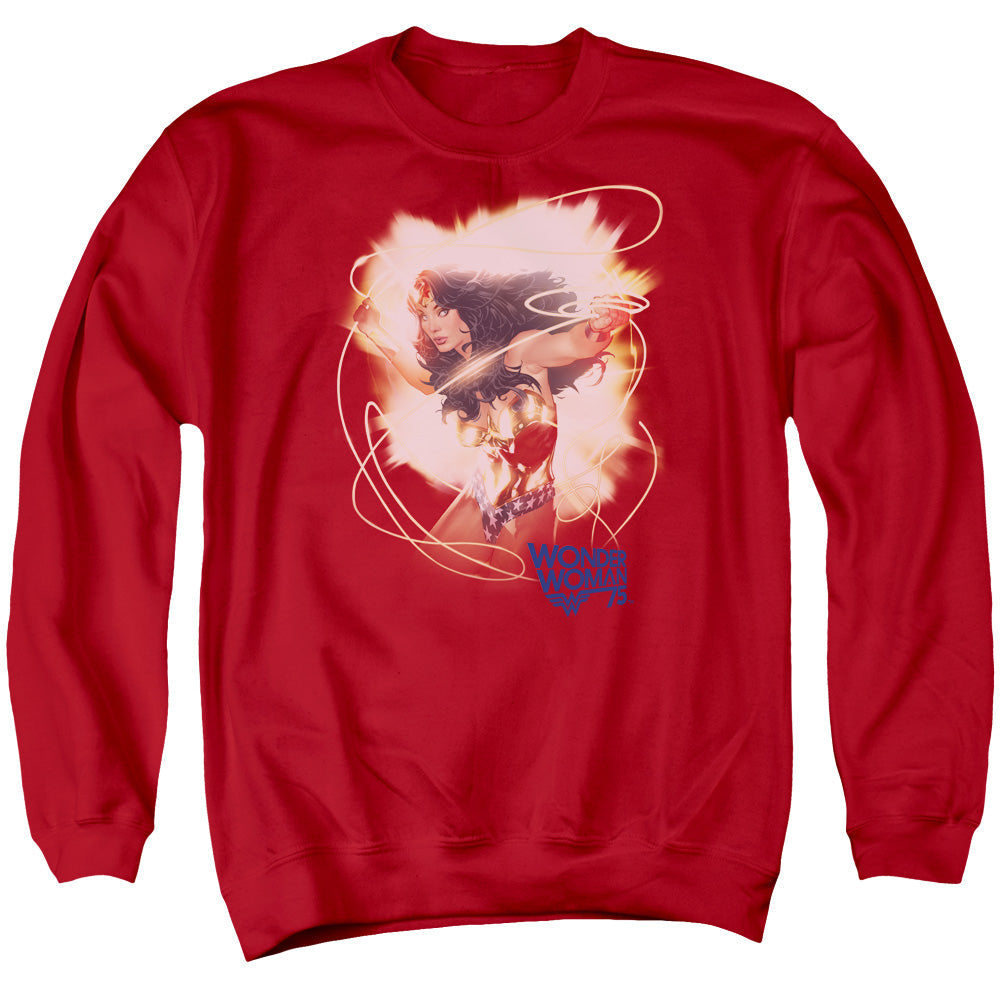 Wonder Woman 75Th Burst Mens Crewneck Sweatshirt Red Officially Licensed
