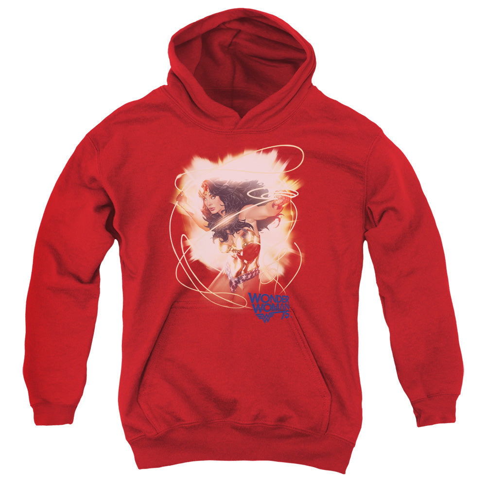 Wonder Woman 75th Burst Kids Youth Hoodie Red Officially Licensed
