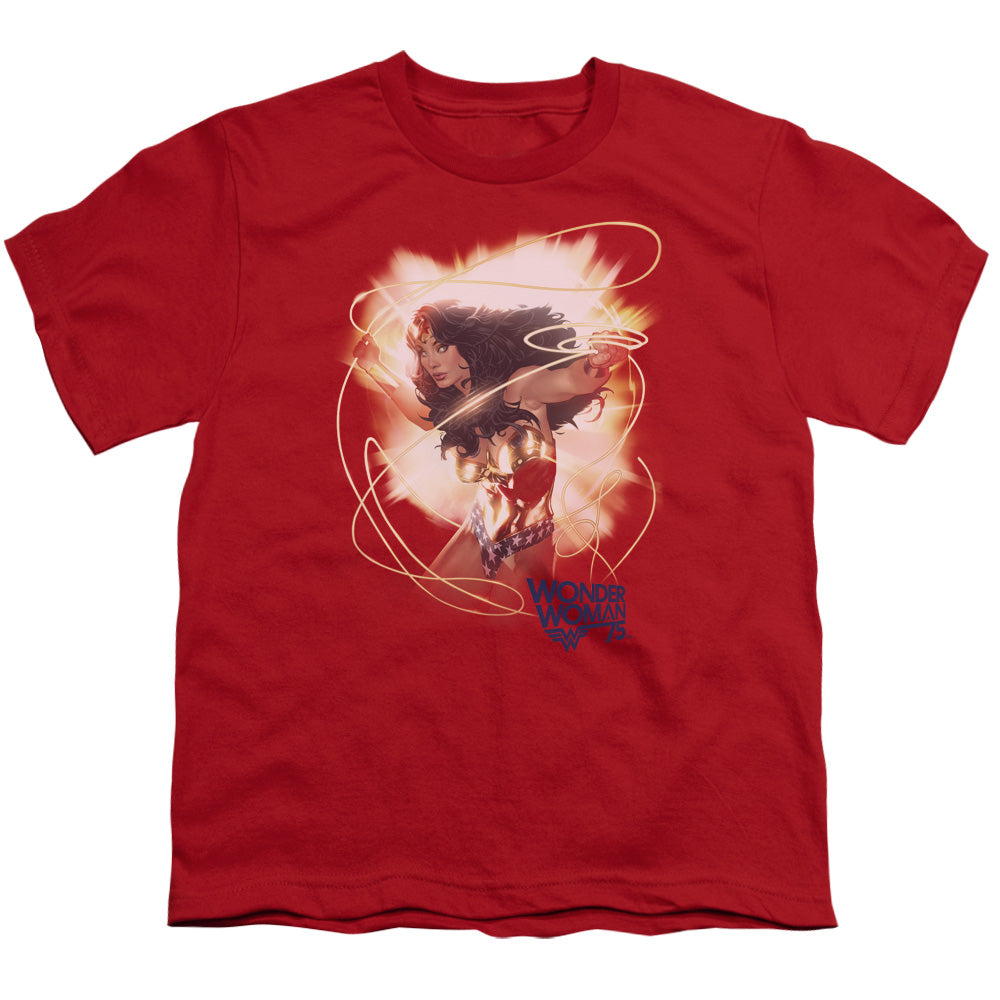 Wonder Woman 75th Burst Kids Youth T Shirt Red Officially Licensed