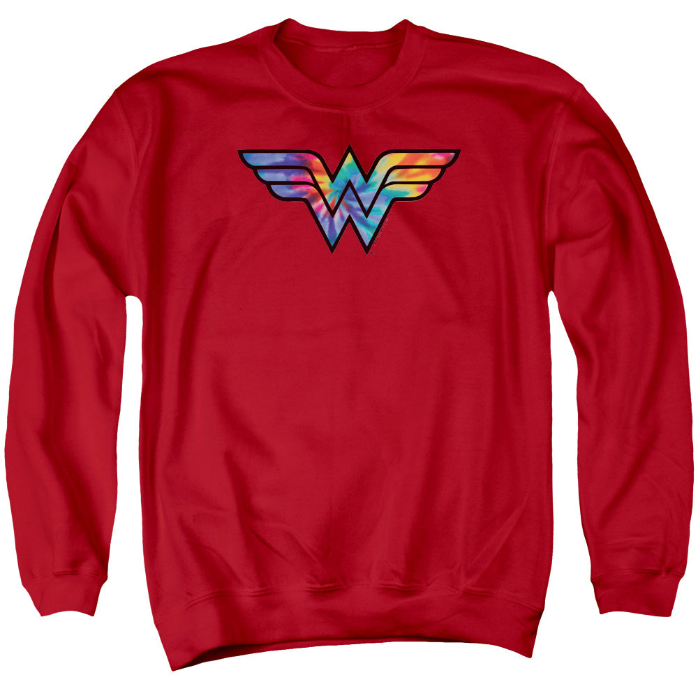 Wonder Woman Wonder Woman Tie Dye Logo Mens Crewneck Sweatshirt Red Officially Licensed