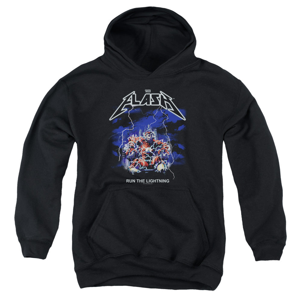 Dc Flash Run the Lightning Kids Youth Hoodie Black Officially Licensed