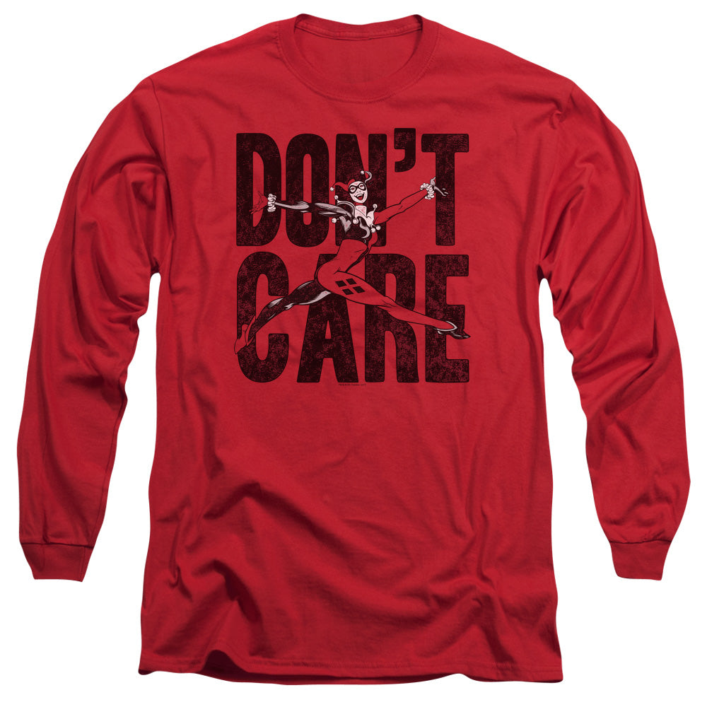 Justice League Don’t Care Mens Long Sleeve Shirt Red Officially Licensed