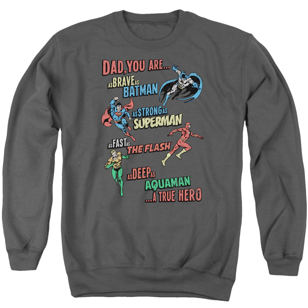 Justice League Dad Hero Mens Crewneck Sweatshirt Charcoal Officially Licensed