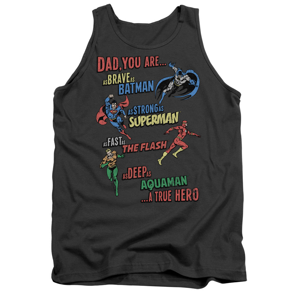 Justice League Dad Hero Mens Tank Top Shirt Charcoal Officially Licensed