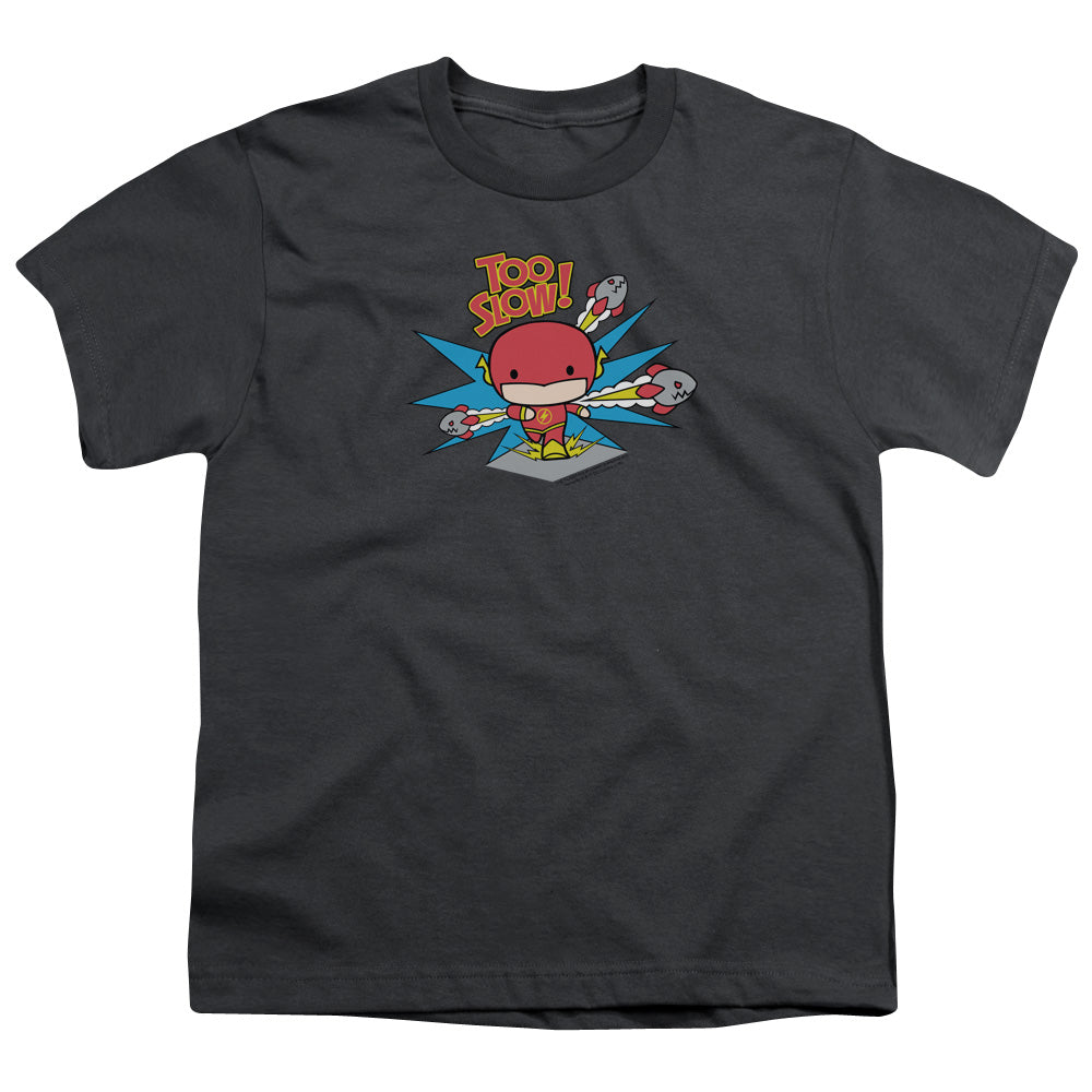 Dc Flash Too Slow Kids Youth T Shirt Charcoal Officially Licensed