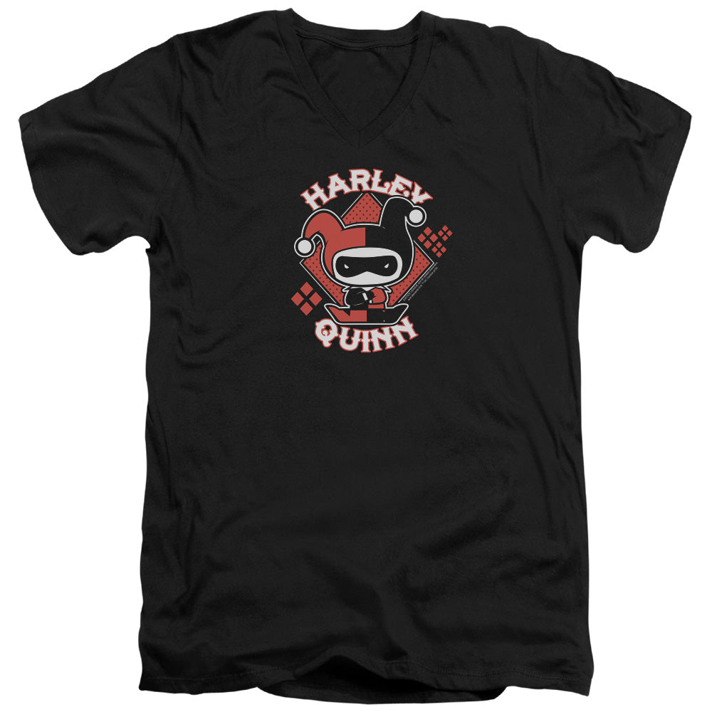 Justice League Harley Chibi Mens Slim Fit V-Neck T Shirt Black Officially Licensed