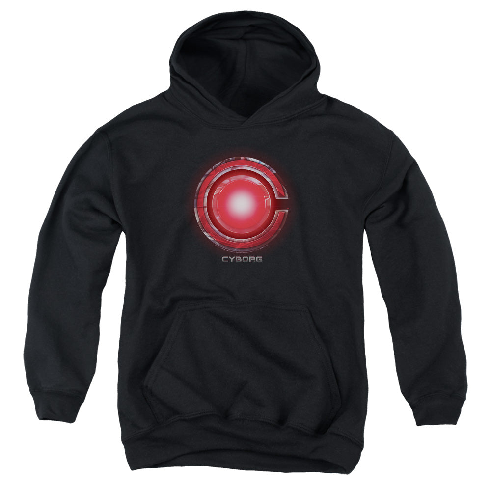 Justice League Movie Cyborg Logo Kids Youth Hoodie Black Officially Licensed