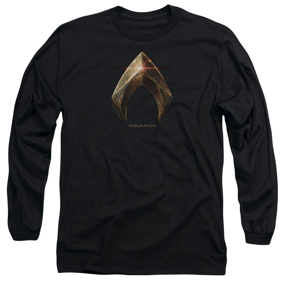 Justice League Movie Aquaman Logo Mens Long Sleeve Shirt Black Officially Licensed Officially Licensed
