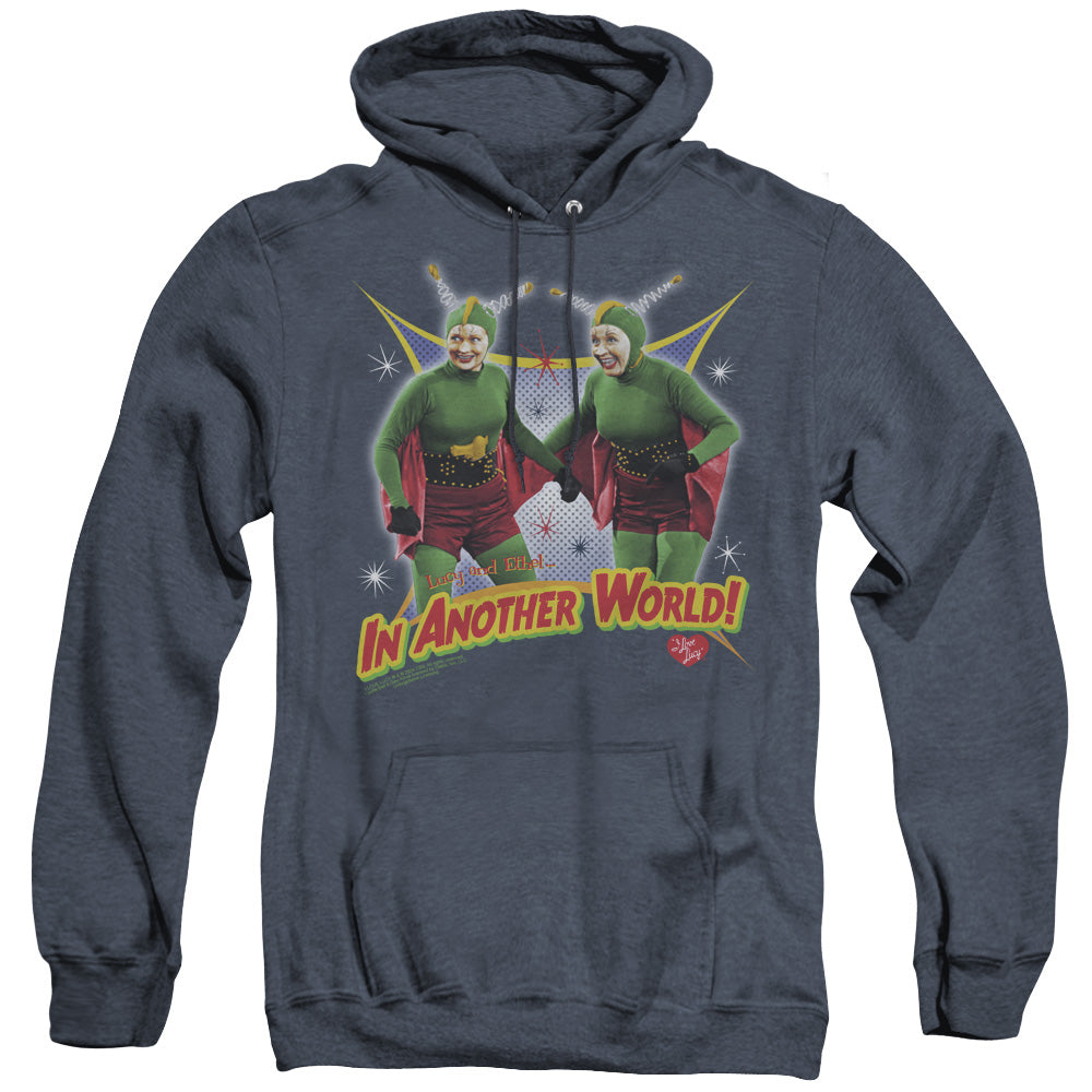 I Love Lucy In Another World Heather Mens Hoodie Navy Officially Licensed