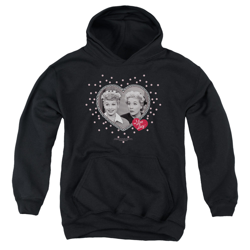 I Love Lucy Hearts and Dots Kids Youth Hoodie Black Officially Licensed