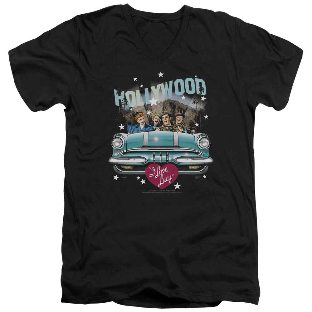 I Love Lucy Hollywood Road Trip Mens Slim Fit V-Neck T Shirt Black Officially Licensed