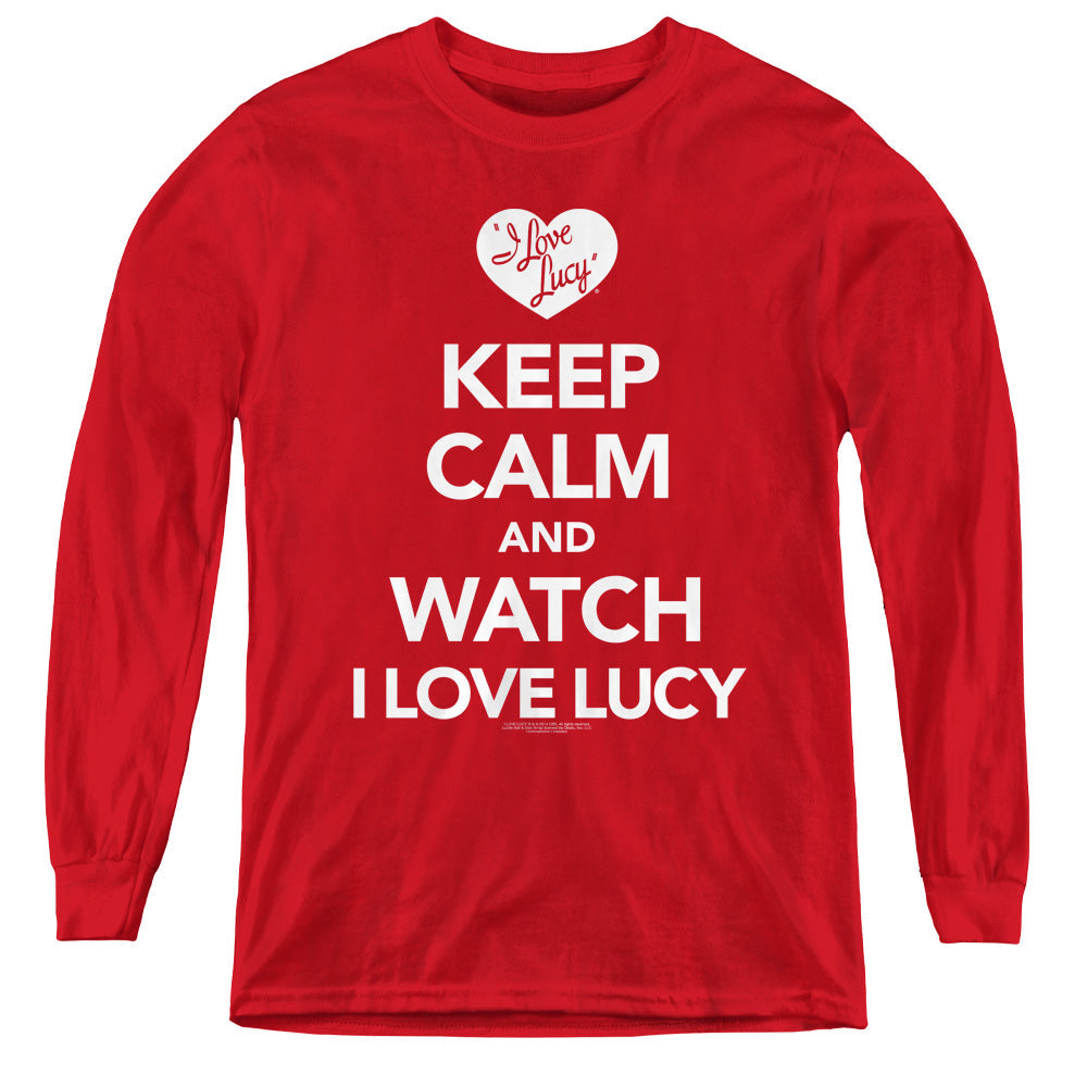 I Love Lucy Keep Calm and Watch Long Sleeve Kids Youth T Shirt Red Officially Licensed