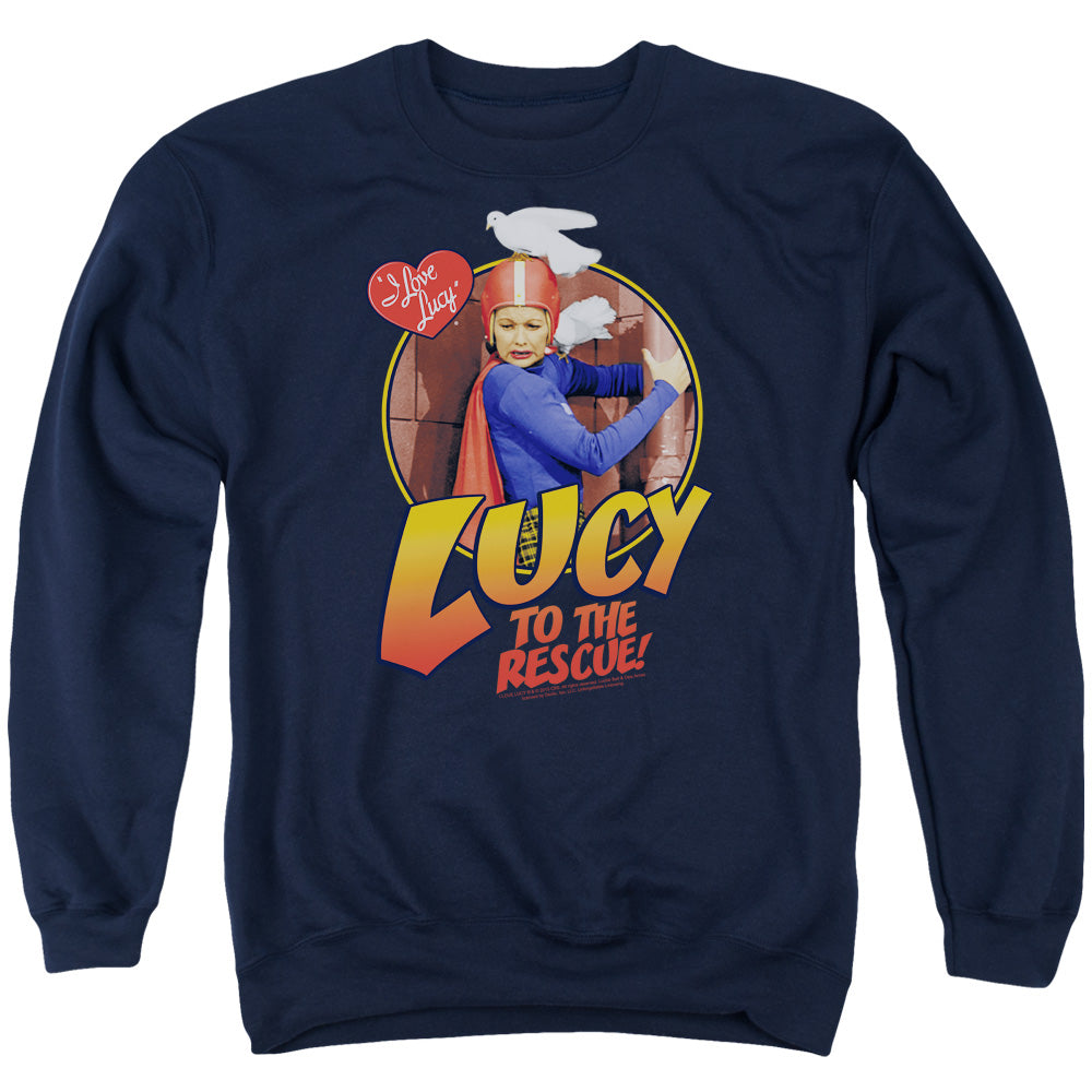 I Love Lucy to the Rescue Mens Crewneck Sweatshirt Navy Blue Officially Licensed