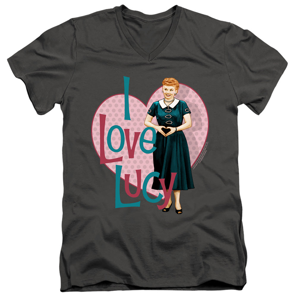 I Love Lucy Heart You Mens Slim Fit V-Neck T Shirt Charcoal Officially Licensed