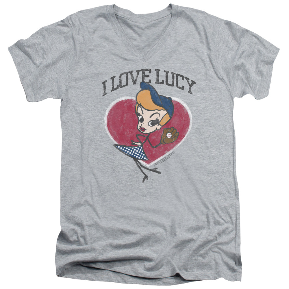I Love Lucy Baseball Diva Mens Slim Fit V-Neck T Shirt Athletic Heather Officially Licensed