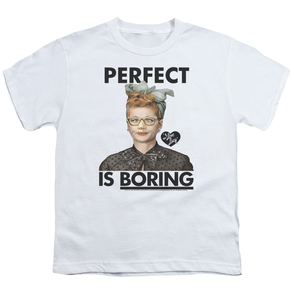 I Love Lucy Perfect is Boring Kids Youth T Shirt White Officially Licensed