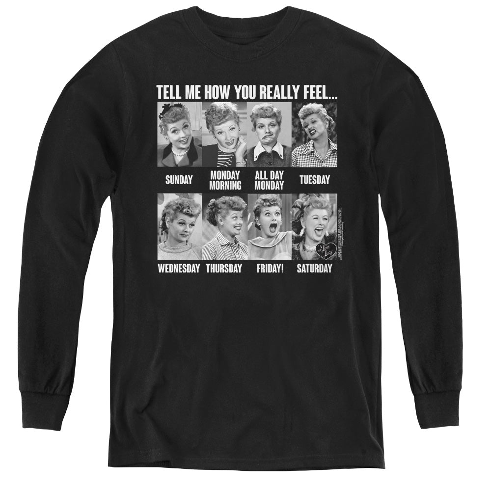 I Love Lucy 8 Days a Week Long Sleeve Kids Youth T Shirt Black Officially Licensed